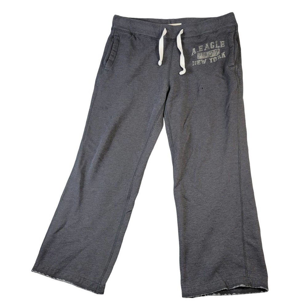 American Eagle Wide Leg Sweatpants Women Size M Baggy Drawstring Capri Gray